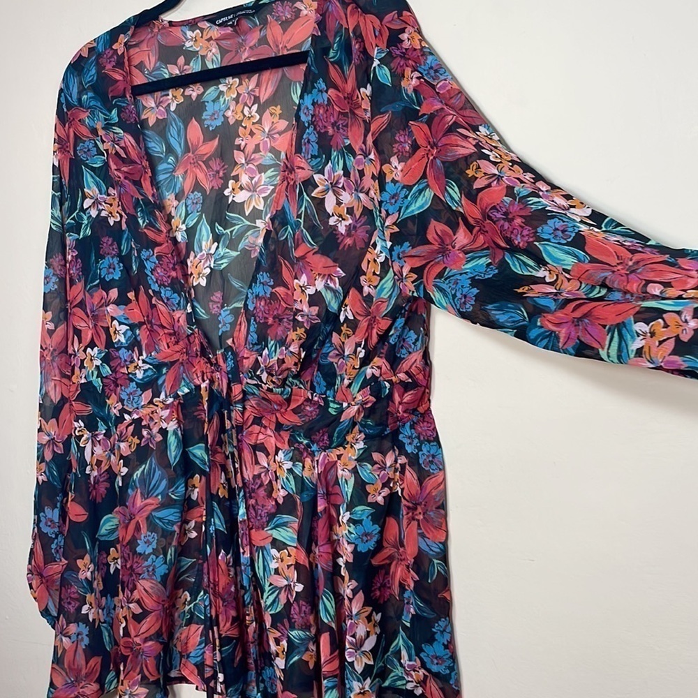 Asos Curve Simplybe tie front kimono blouse floral print US14 - Picture 6 of 9